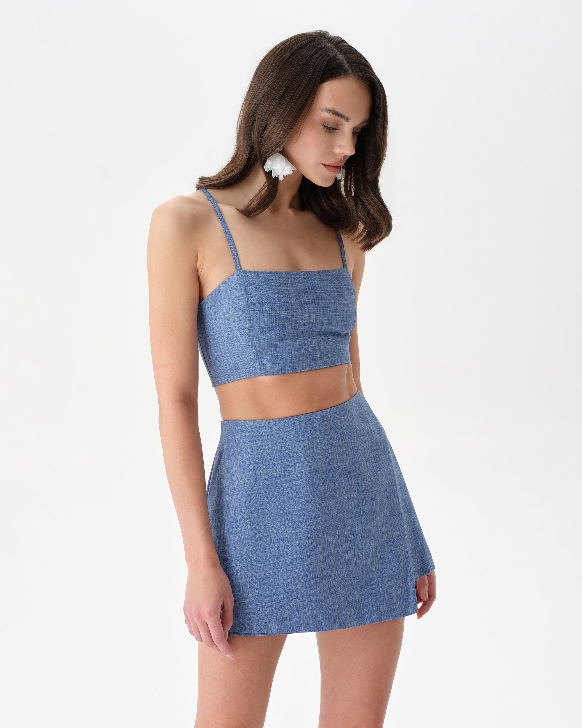 Chambray Blue Skort Crop Top Set