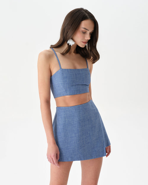 Chambray Blue Skort Crop Top Set
