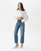White Extra Long Sleeve Oversized Crop Shirt