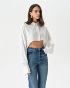White Extra Long Sleeve Oversized Crop Shirt