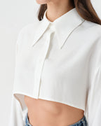 White Extra Long Sleeve Oversized Crop Shirt