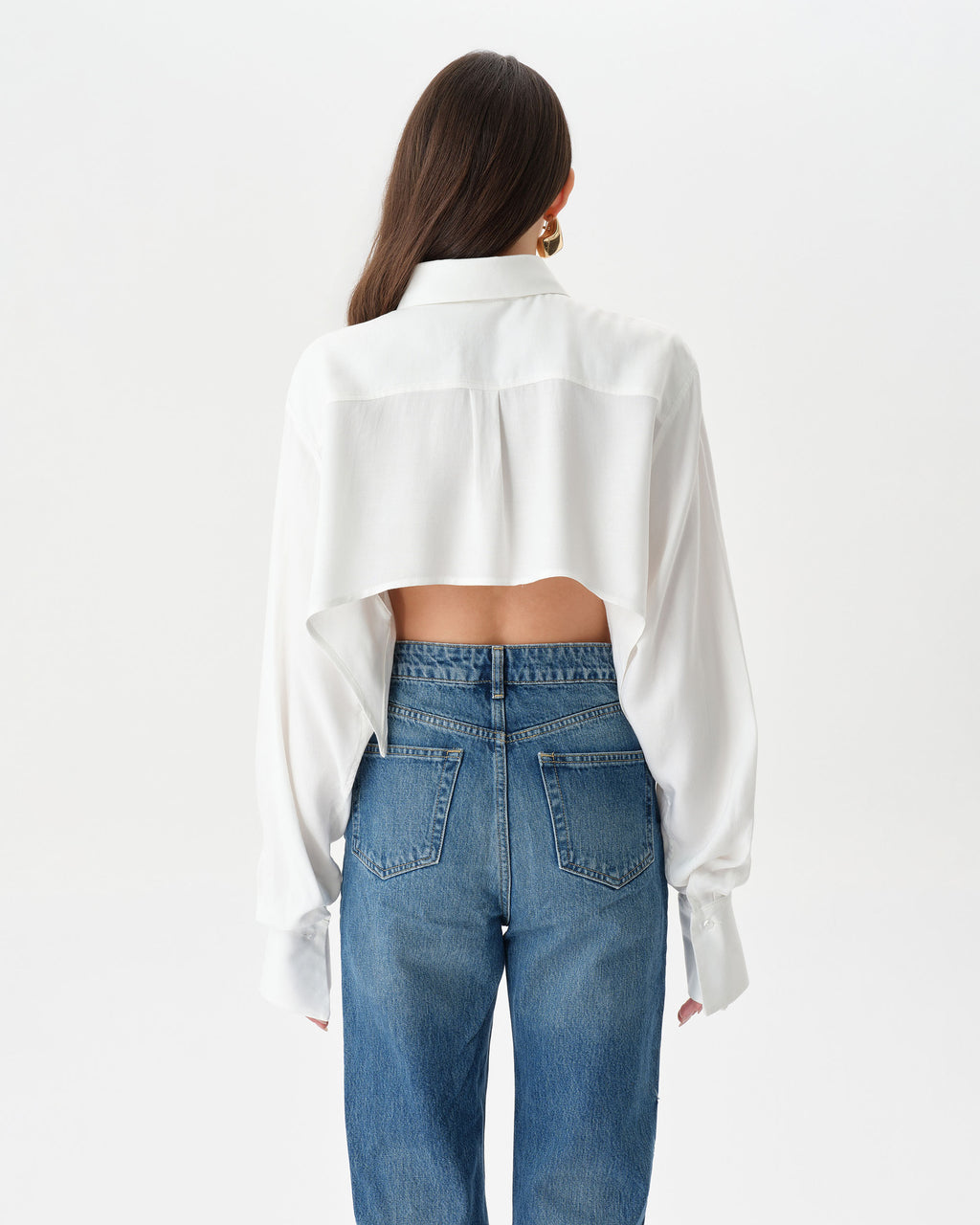 White Extra Long Sleeve Oversized Crop Shirt