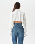 White Extra Long Sleeve Oversized Crop Shirt