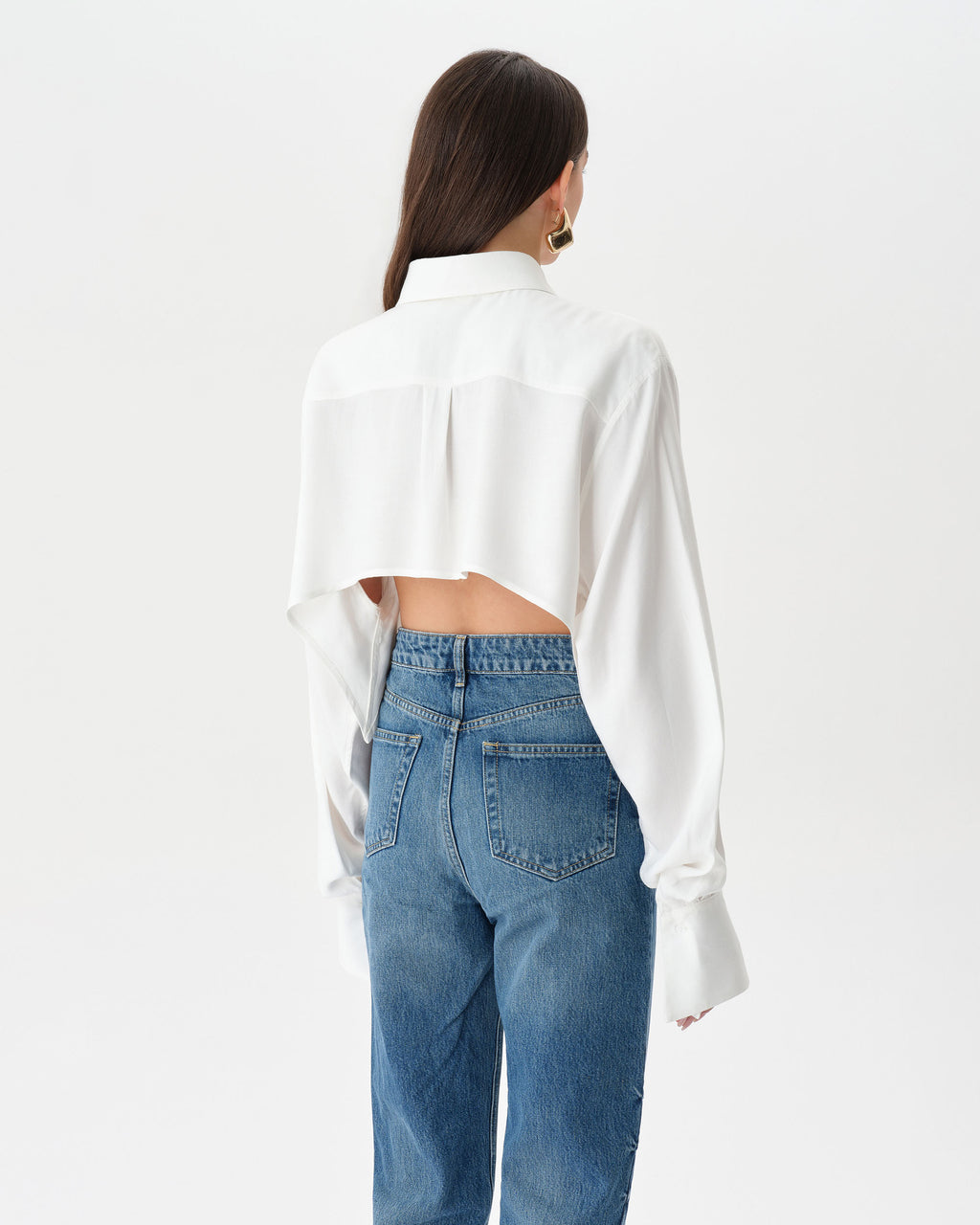 White Extra Long Sleeve Oversized Crop Shirt