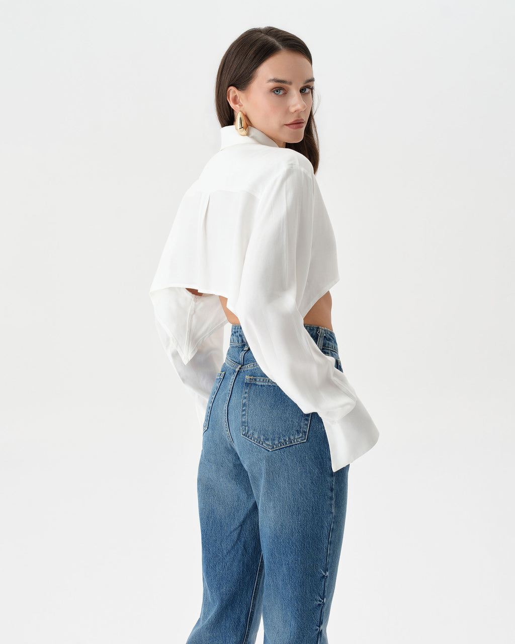 White Extra Long Sleeve Oversized Crop Shirt