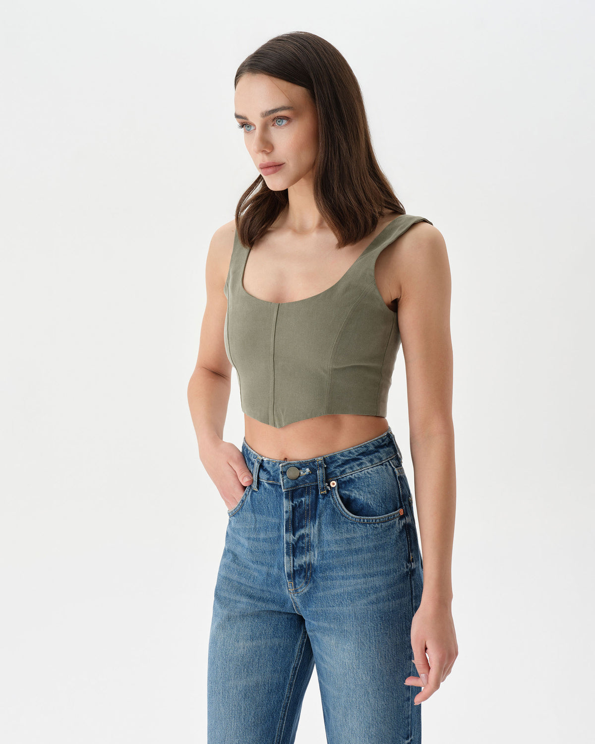 Olive Mist Lace Up Top