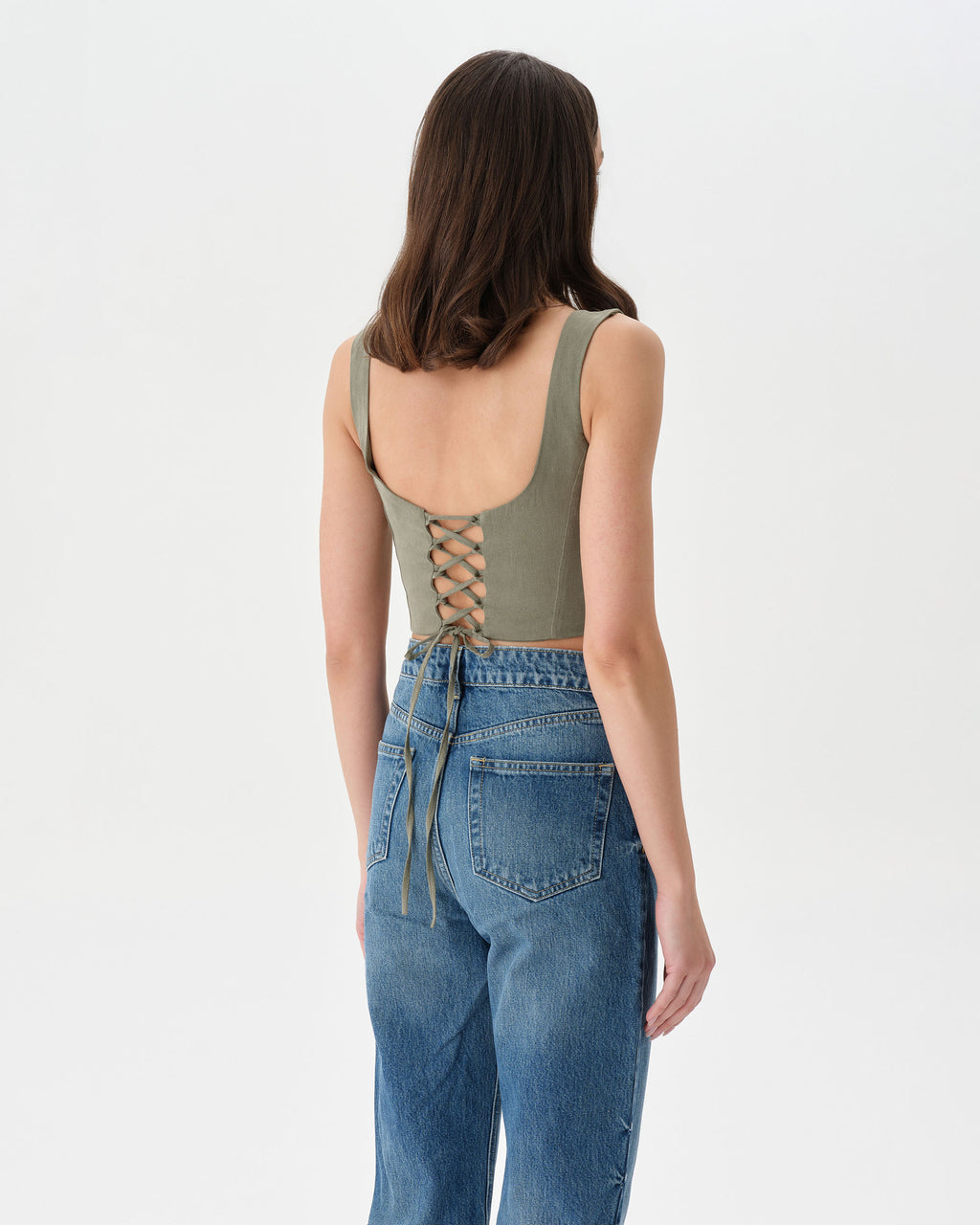 Olive Mist Lace Up Top
