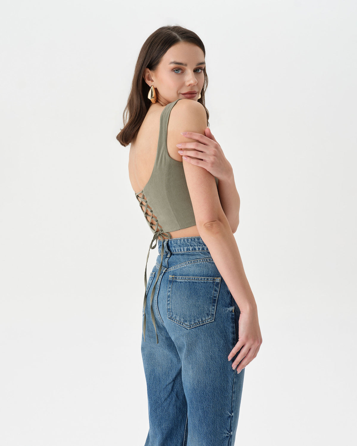 Olive Mist Lace Up Top