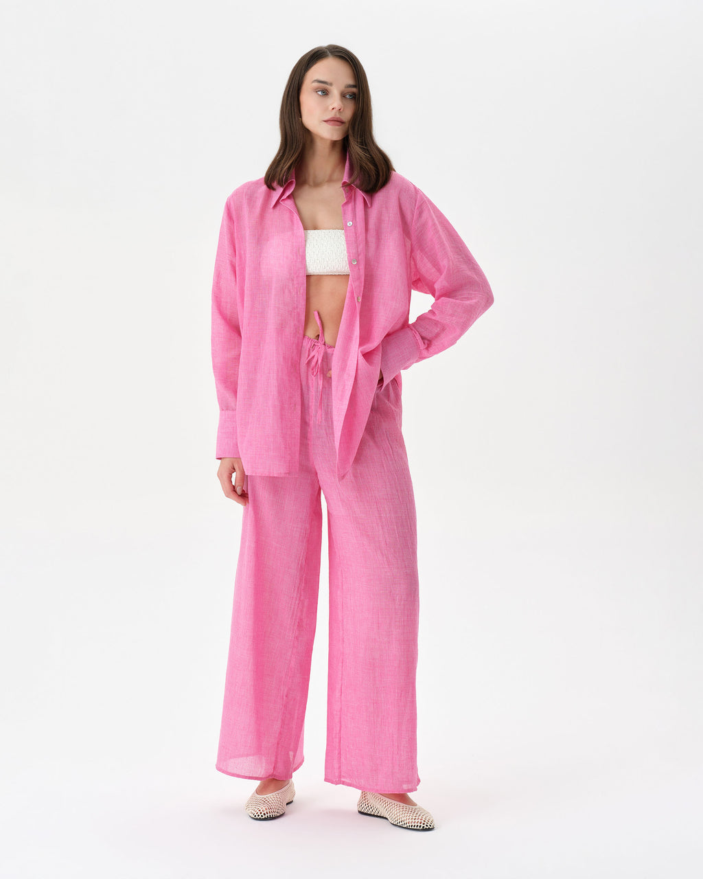 Pink Beach Set With Trousers
