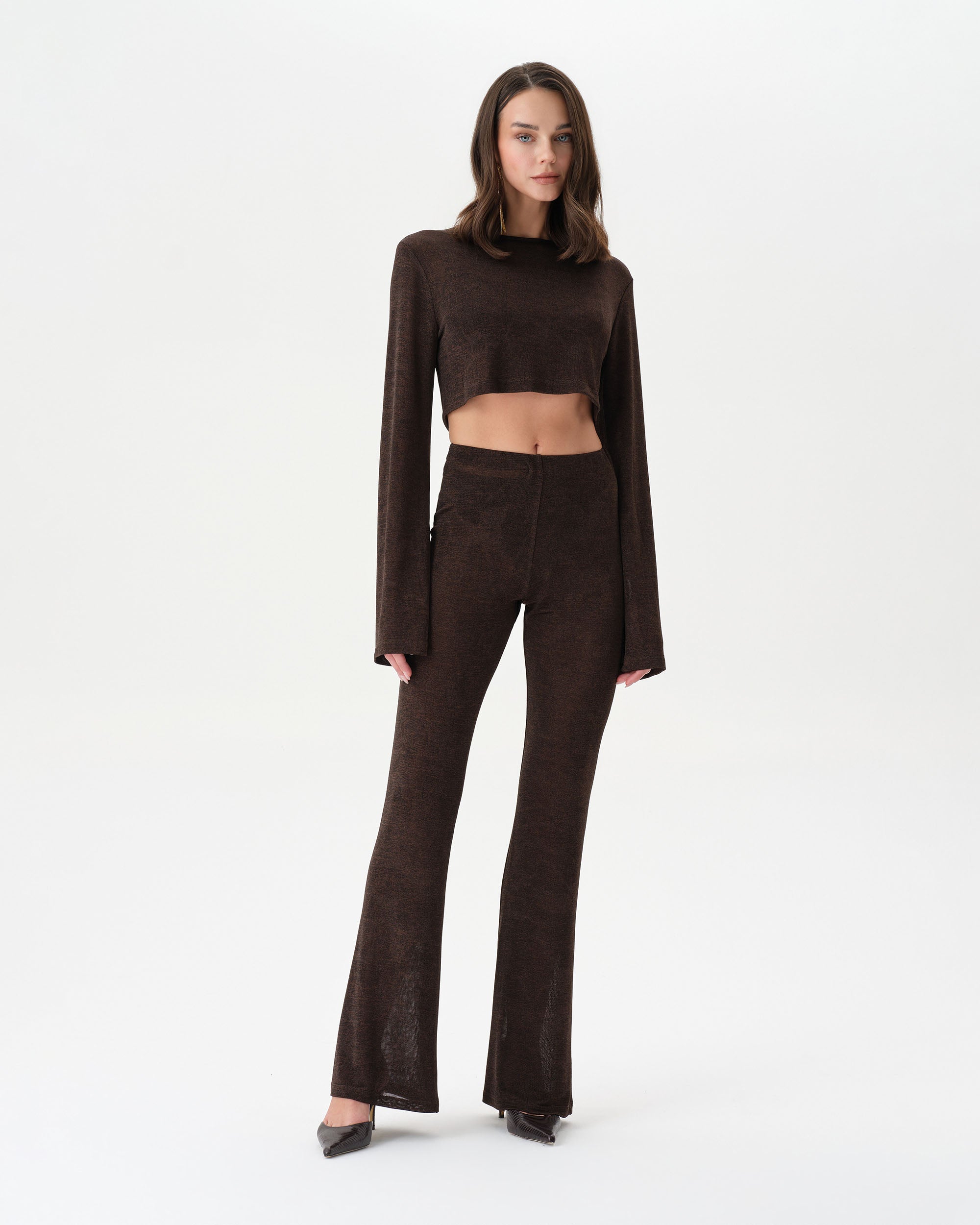 Dark Brown See-Through Set With Flare Trousers