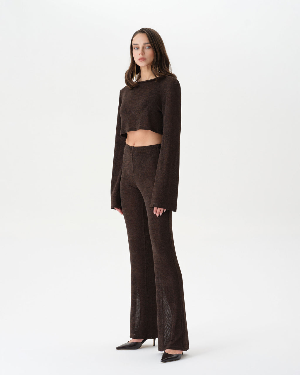 Dark Brown See-Through Set With Flare Trousers