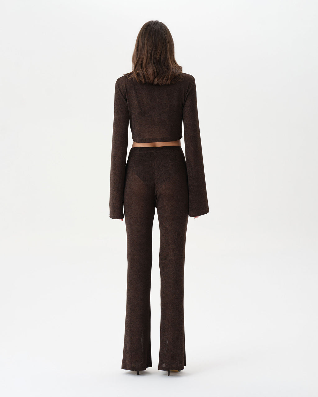 Dark Brown See-Through Set With Flare Trousers